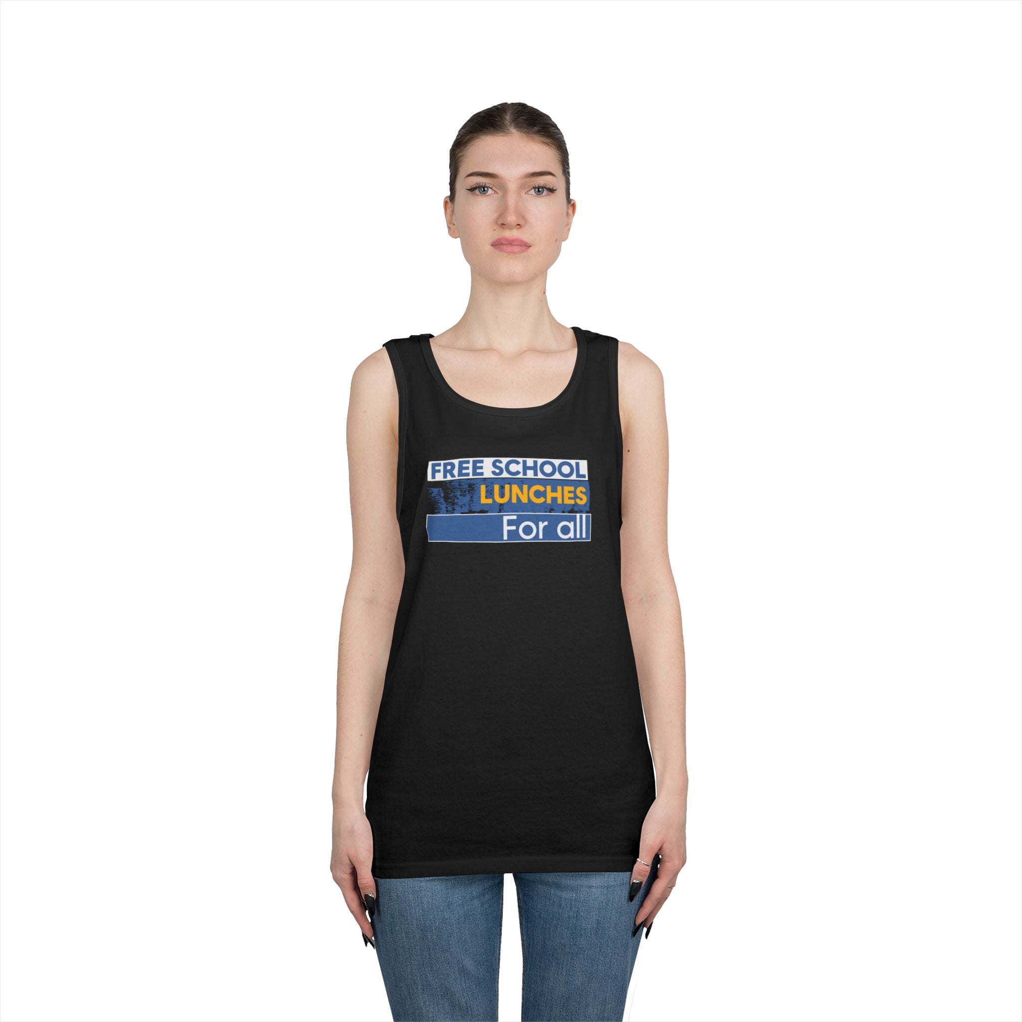 Unisex Medium fabric Cotton Tank Top - Free School Lunches For All (front) - Nurses Against The Rich Starving The Poor (back) - 100% cotton - NAH-K-G5200