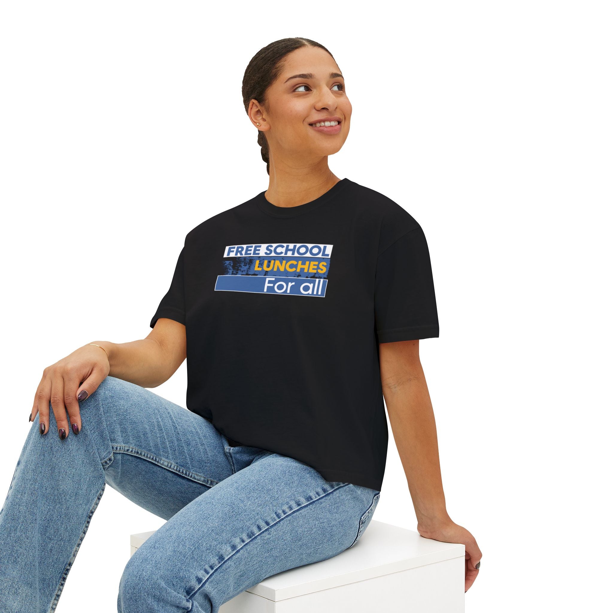 Women's Boxy Heavy fabric Tee - Free School Lunches For All (front) - Nurses Against The Rich Starving The Poor (back) - 100% ring-spun US cotton - NAH-T-CC3023CL