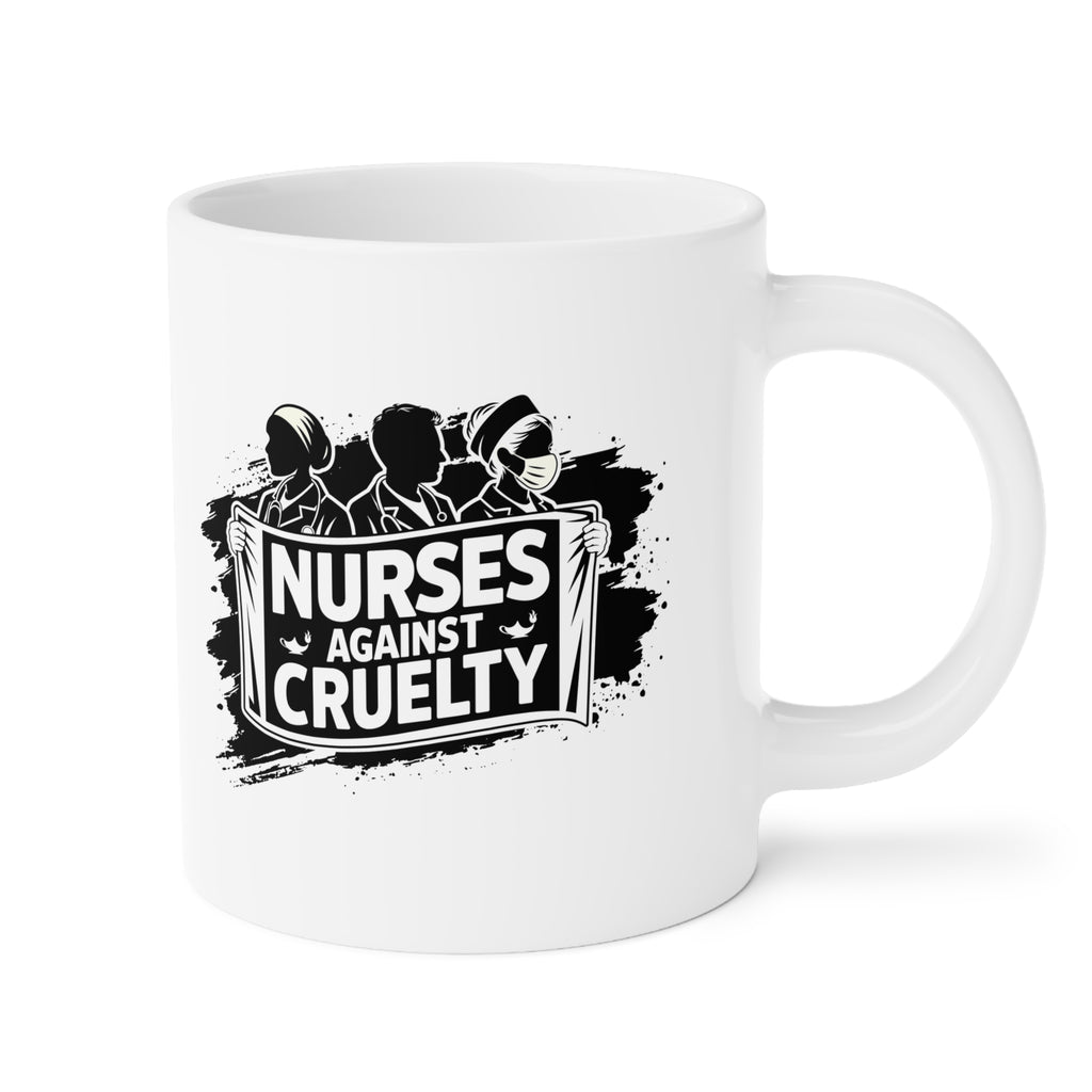 Unisex Ceramic Mug - Nurses Against Fascism (right) - Nurses Against Cruelty (left) - Durable white Ceramic - NAF-CM-ORCA