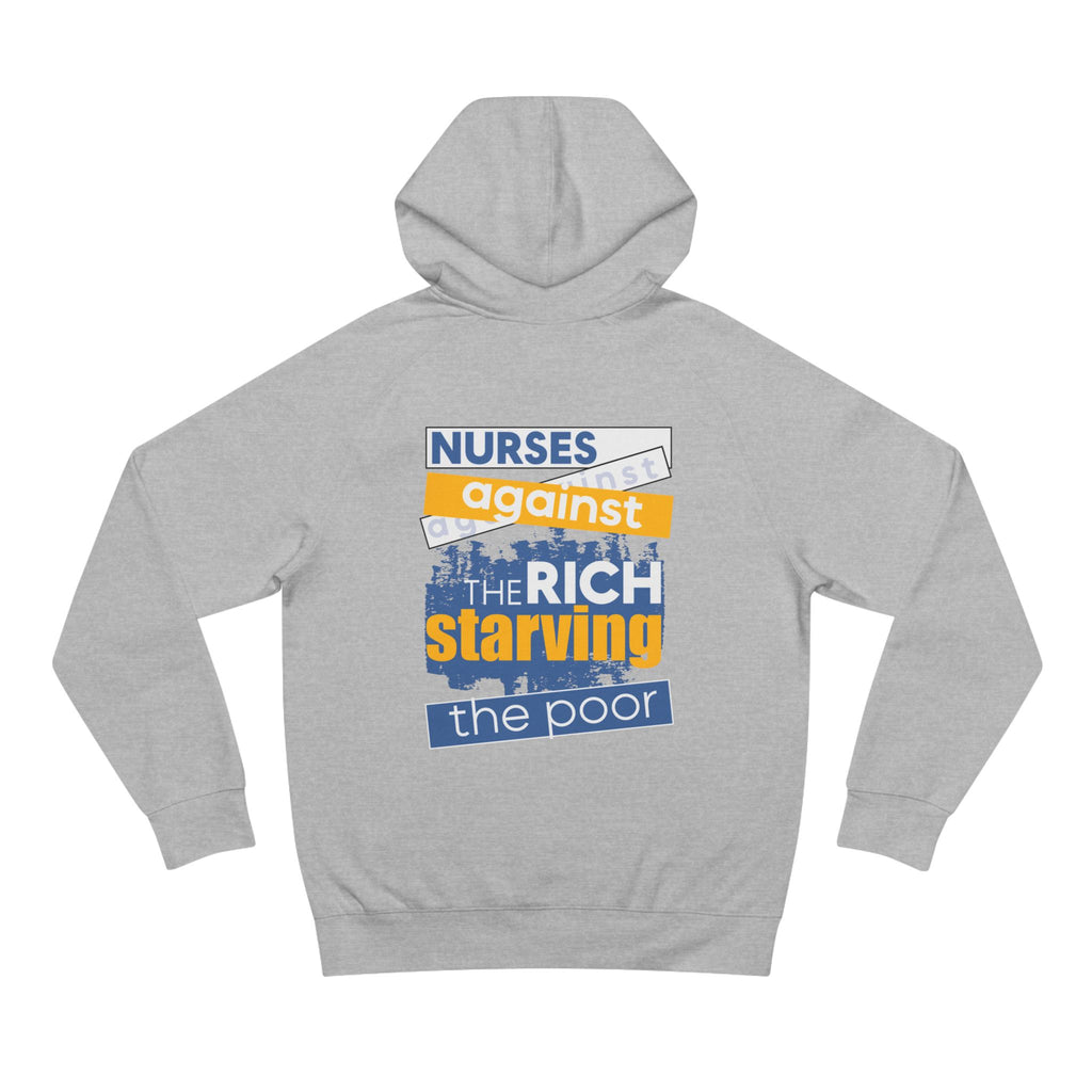 Unisex Mid-weight Hoodie - Free School Lunches For All (front) - Nurses Against The Rich Starving The Poor (back) - 80% cotton, 20% Polyester - NAH-H-AC5101
