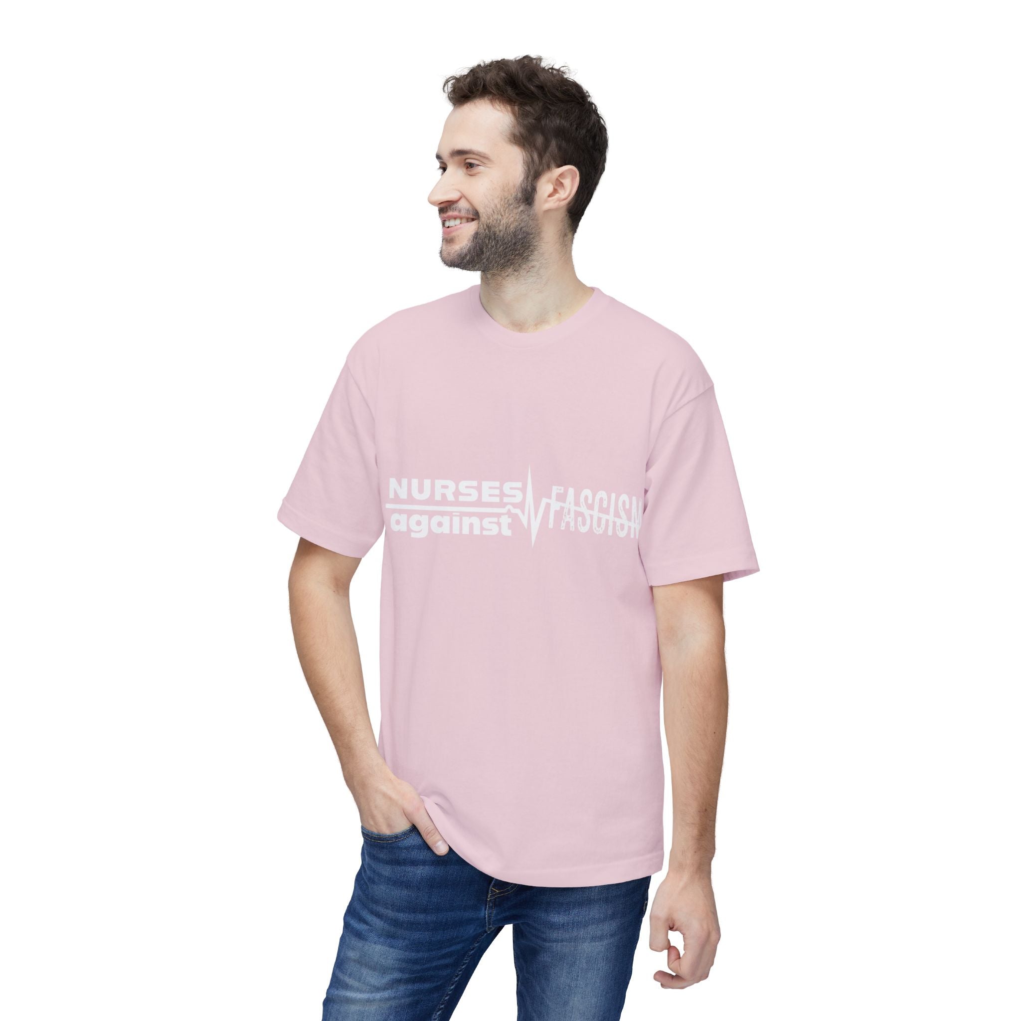 Unisex Midweight T-shirt, Nurses Against Fascism (front) - Nurses Against Cruelty (back) - 100% Polyster - NAF-T-BS5040