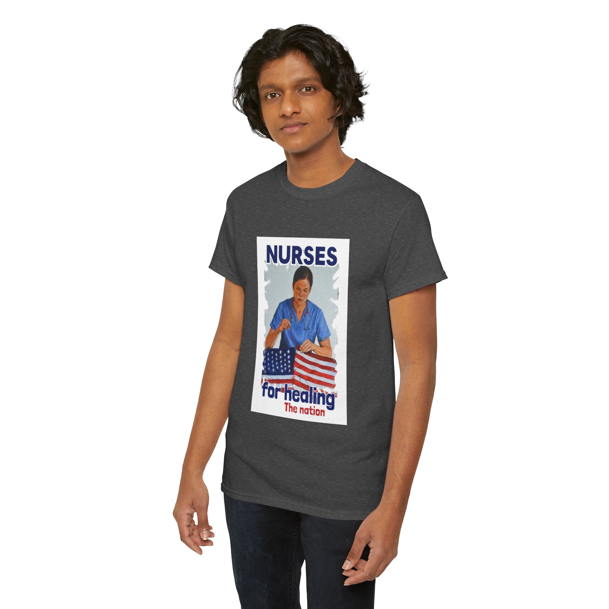 Unisex Medium fabric Cotton Tee - Nurses For Healing The Nation (front) - Nurses Standing Up For Humanity (back) - 100% cotton - NFH-T-G5000