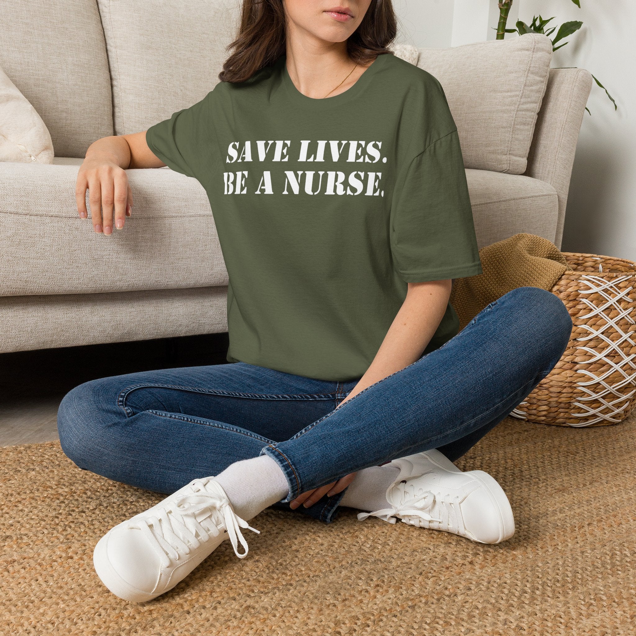 Unisex Lightweight fabric T-Shirt - Save Life Be a Nurse (front) - Who advocates? Who defends? Who protects? Who educates? Who intervenes? Who cares? (back) - 100% ring-spun cotton - SLBN-T-G64000