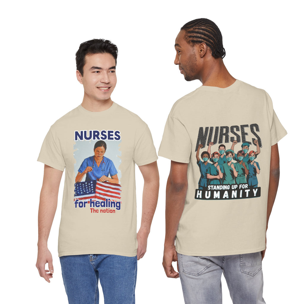 Unisex Medium fabric Cotton Tee - Nurses For Healing The Nation (front) - Nurses Standing Up For Humanity (back) - 100% cotton - NFH-T-G5000
