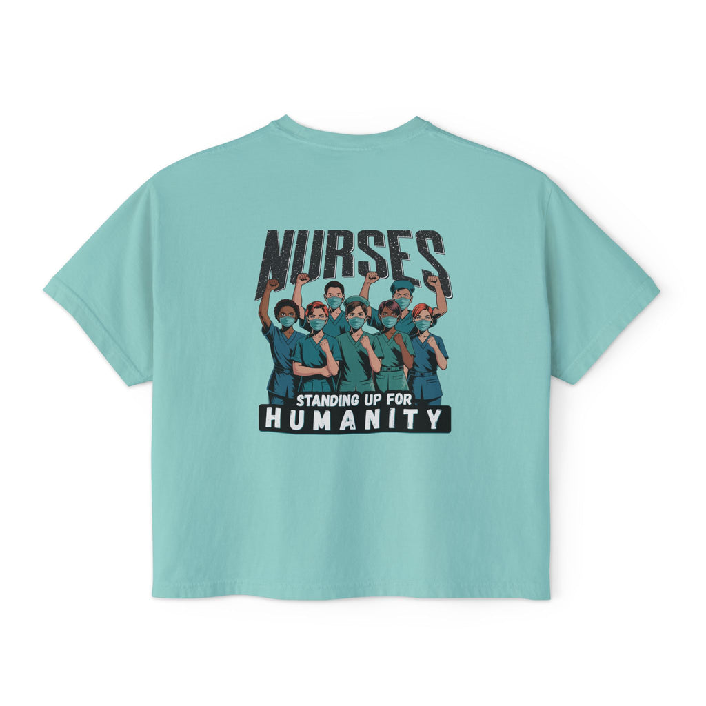 Women's Boxy Heavy fabric Tee - Nurses For Healing The Nation (front) - Nurses Standing Up For Humanity (back) - 100% ring-spun US cotton - NFH-T-CC3023CL
