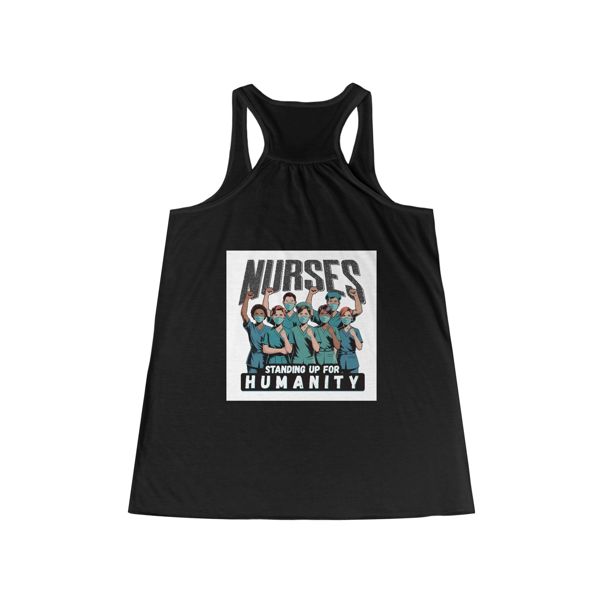 Women's Flowy Extra Light fabric Racerback Tank - Nurses For Healing The Nation (front) - Nurses Standing Up For Humanity (back) - 65% Polyester 35% Viscose - NFH-F-BC8800