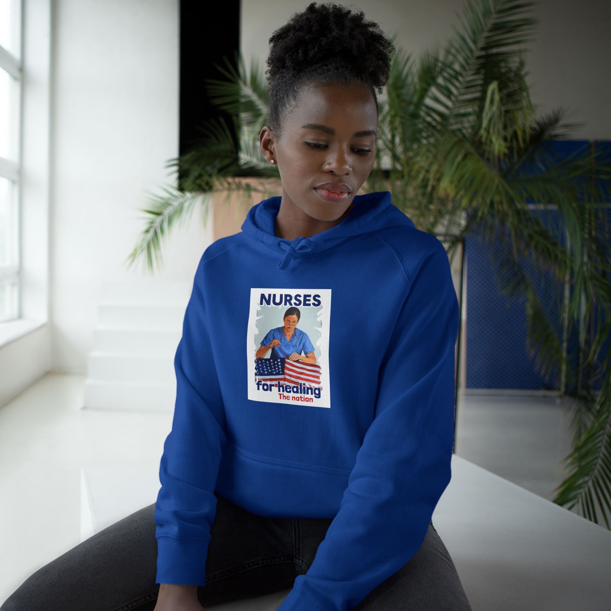 Unisex Mid-weight Hoodie - Nurses For Healing The Nation (front) - Nurses Standing Up For Humanity (back) - 80% cotton, 20% Polyester - NFH-H-AC5101