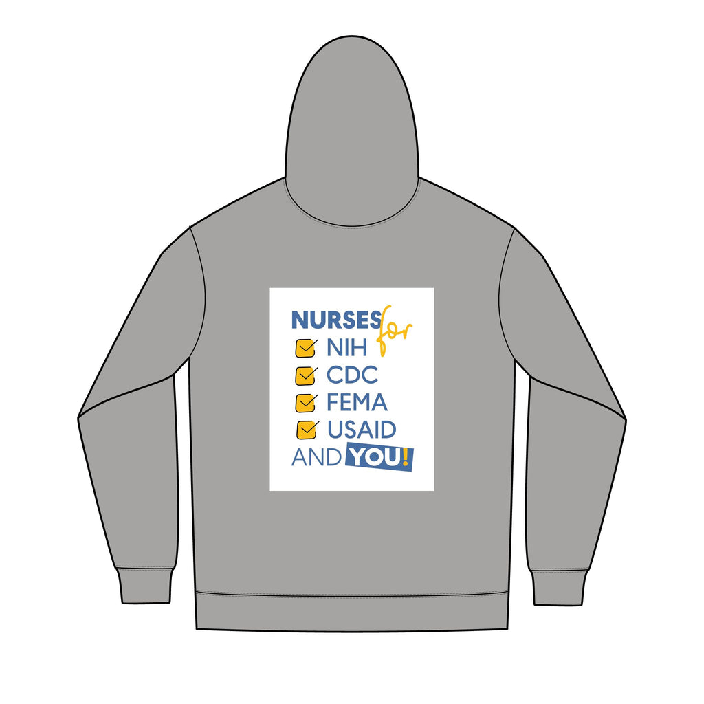 Men's Medium-heavy fabric Full-Zip Hoodie - Nurses Condemning Closure of USAID (front) - Nurses For NIH, CDC, FEMA, USAID, and YOU (back) - 60% recycled cotton, 40% recycled polyester - NFG-Z-DT8102