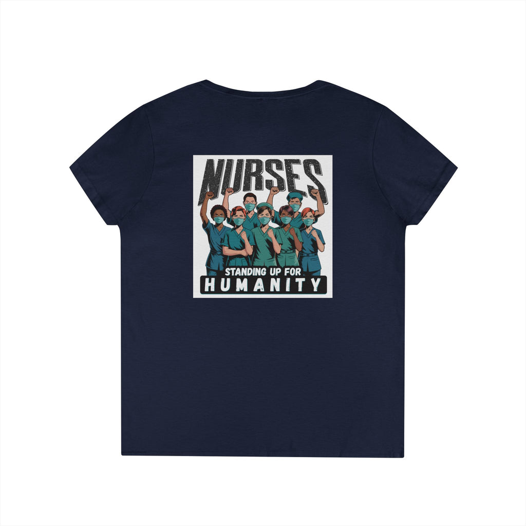 Women's Medium fabric V-Neck T-Shirt - Nurses For Healing The Nation (front) - Nurses Standing Up For Humanity (back) - 100% cotton - NFH-V-G5V00L