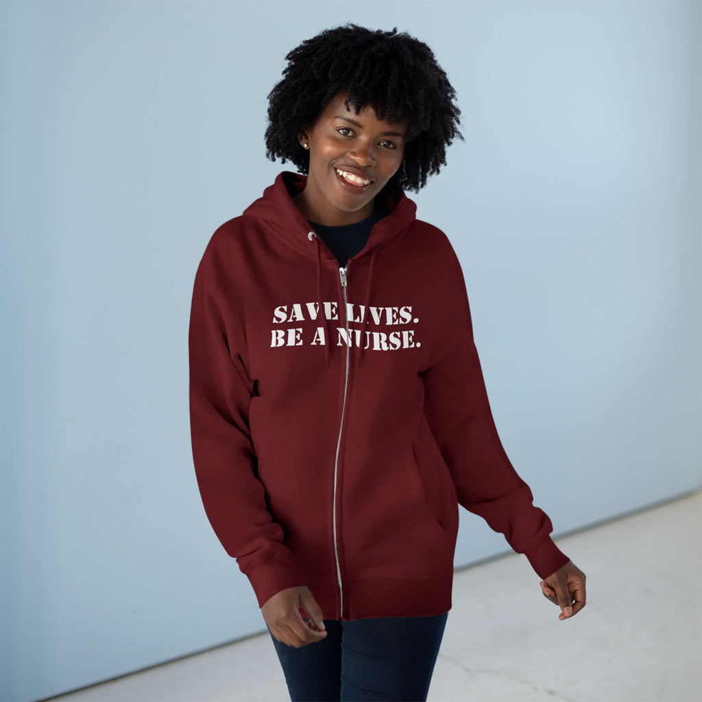 Men's District® Medium-heavy fabric Full-Zip Hoodie - Save Lives Be A Nurse (front) - Not Your Mom (back) - 60% recycled cotton, 40% recycled polyester -Lane Seven LS14003