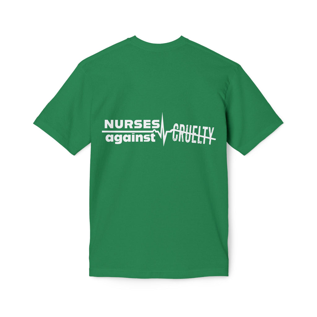 Unisex Midweight T-shirt, Nurses Against Fascism (front) - Nurses Against Cruelty (back) - 100% Polyster - NAF-T-BS5040