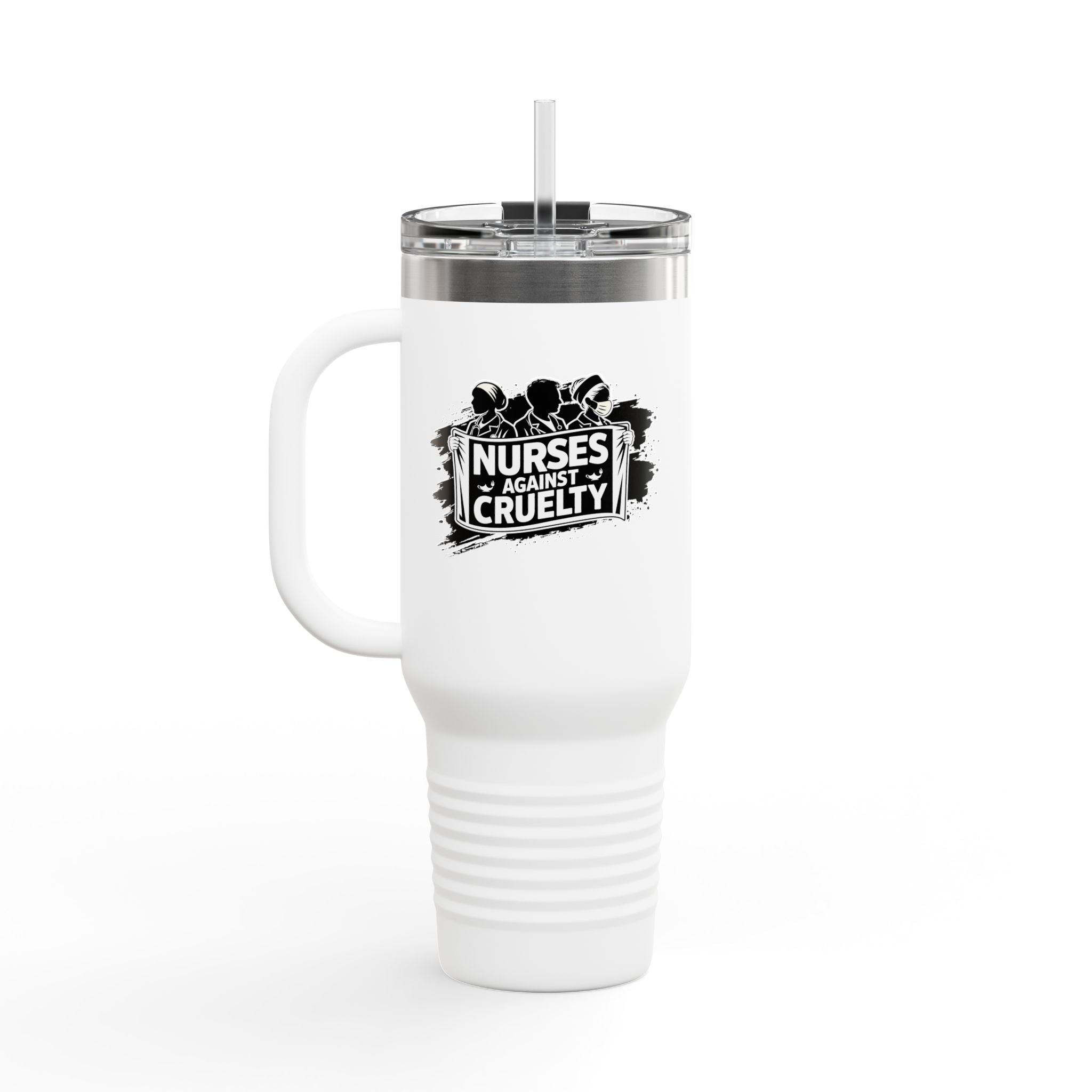 Travel Mug - Nurses Against Fascism (right) - Nurses Against Cruelty (left) - 100% stainless steel (body) - NAF-TM-40oz