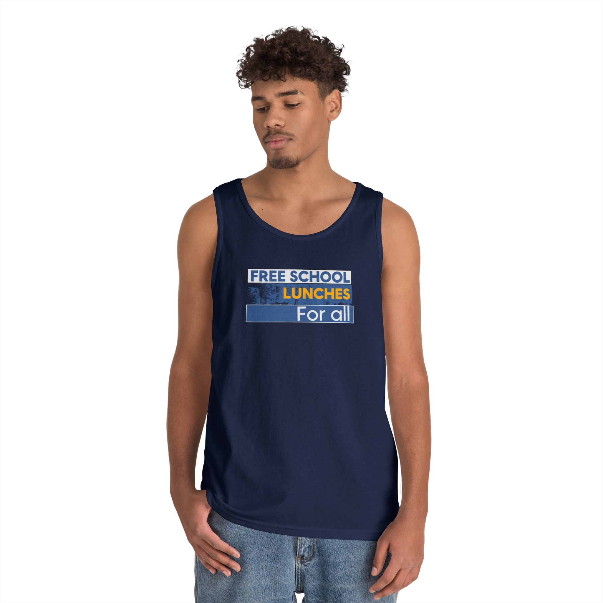 Unisex Medium fabric Cotton Tank Top - Free School Lunches For All (front) - Nurses Against The Rich Starving The Poor (back) - 100% cotton - NAH-K-G5200