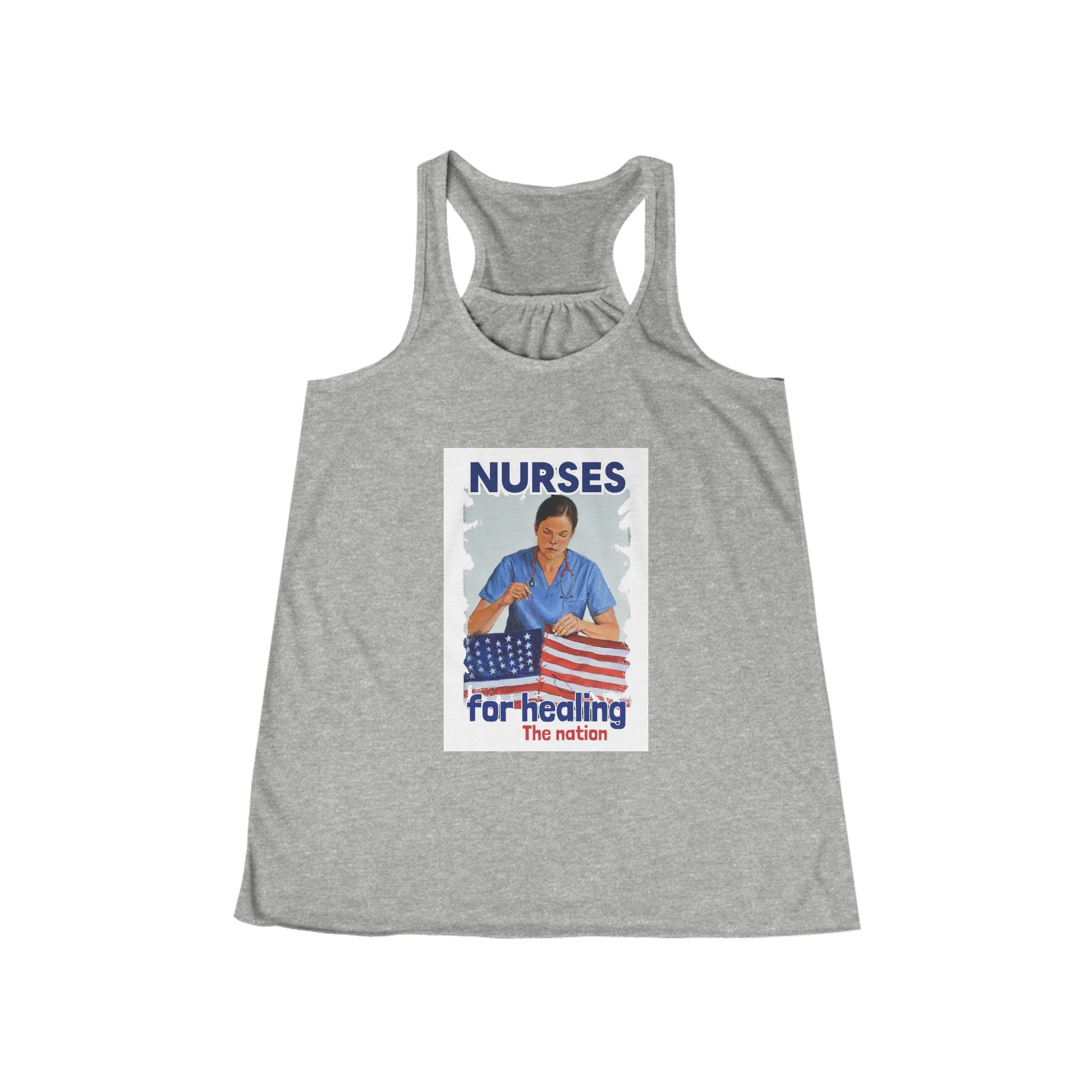 Women's Flowy Extra Light fabric Racerback Tank - Nurses For Healing The Nation (front) - Nurses Standing Up For Humanity (back) - 65% Polyester 35% Viscose - NFH-F-BC8800