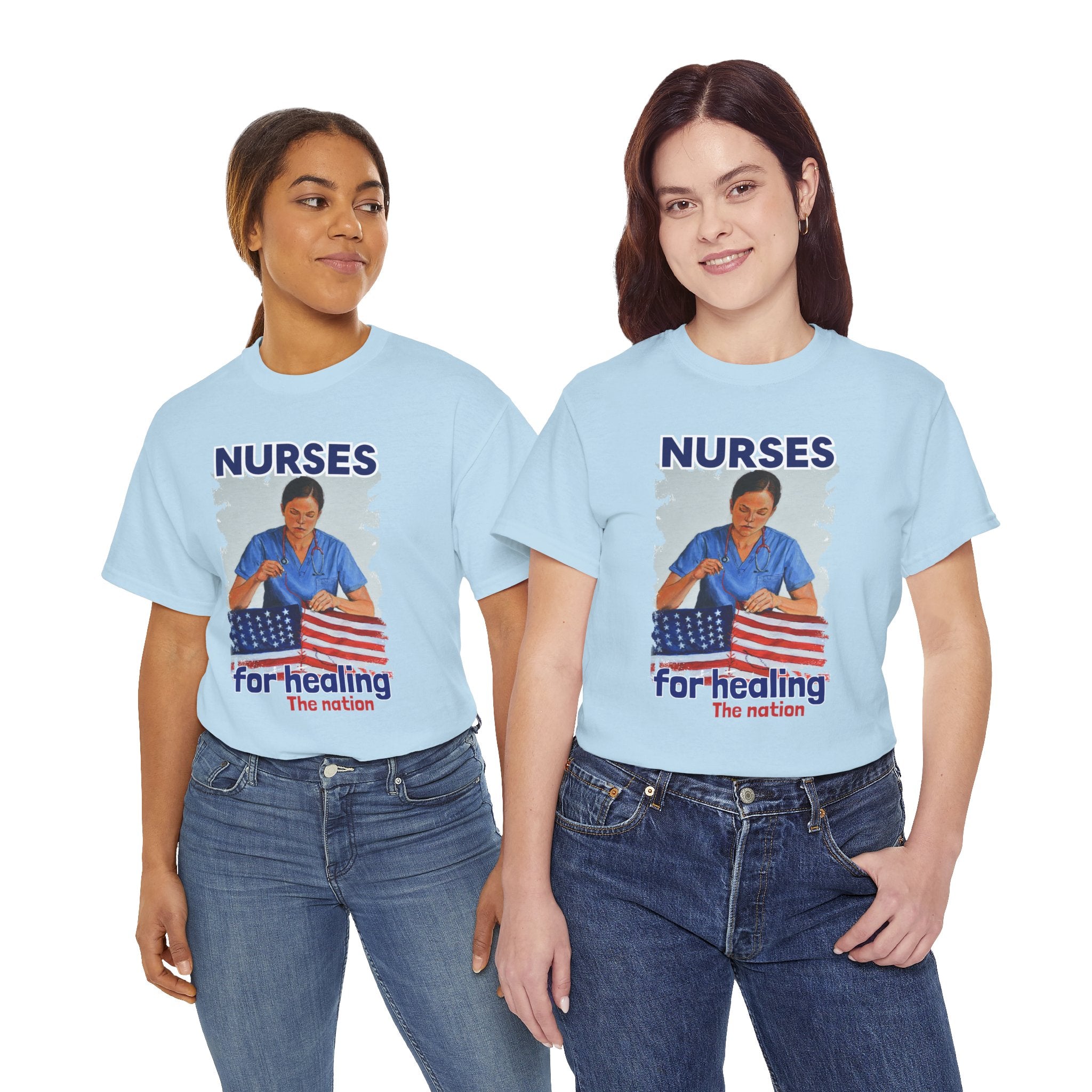 Unisex Medium fabric Cotton Tee - Nurses For Healing The Nation (front) - Nurses Standing Up For Humanity (back) - 100% cotton - NFH-T-G5000