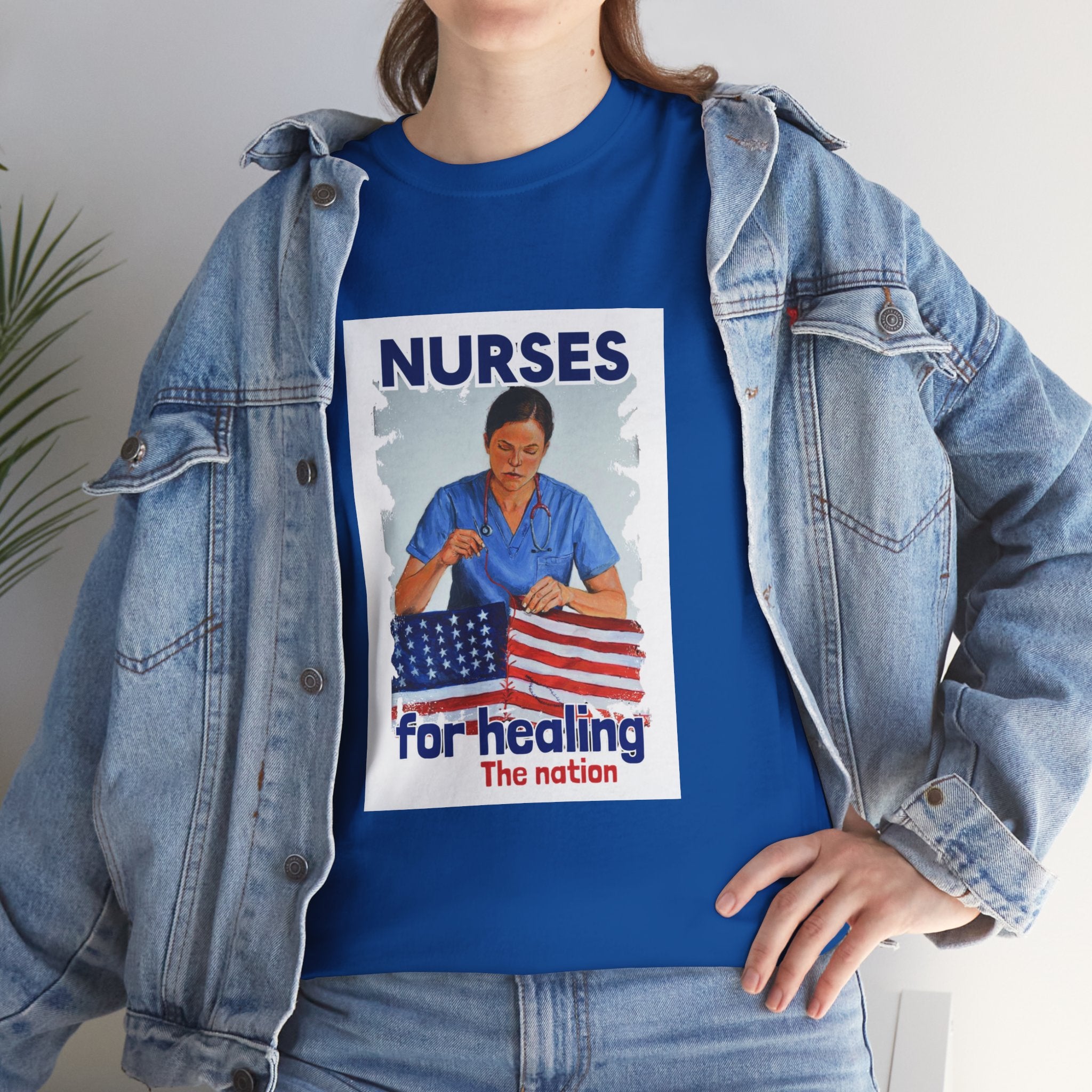 Unisex Medium fabric Cotton Tee - Nurses For Healing The Nation (front) - Nurses Standing Up For Humanity (back) - 100% cotton - NFH-T-G5000