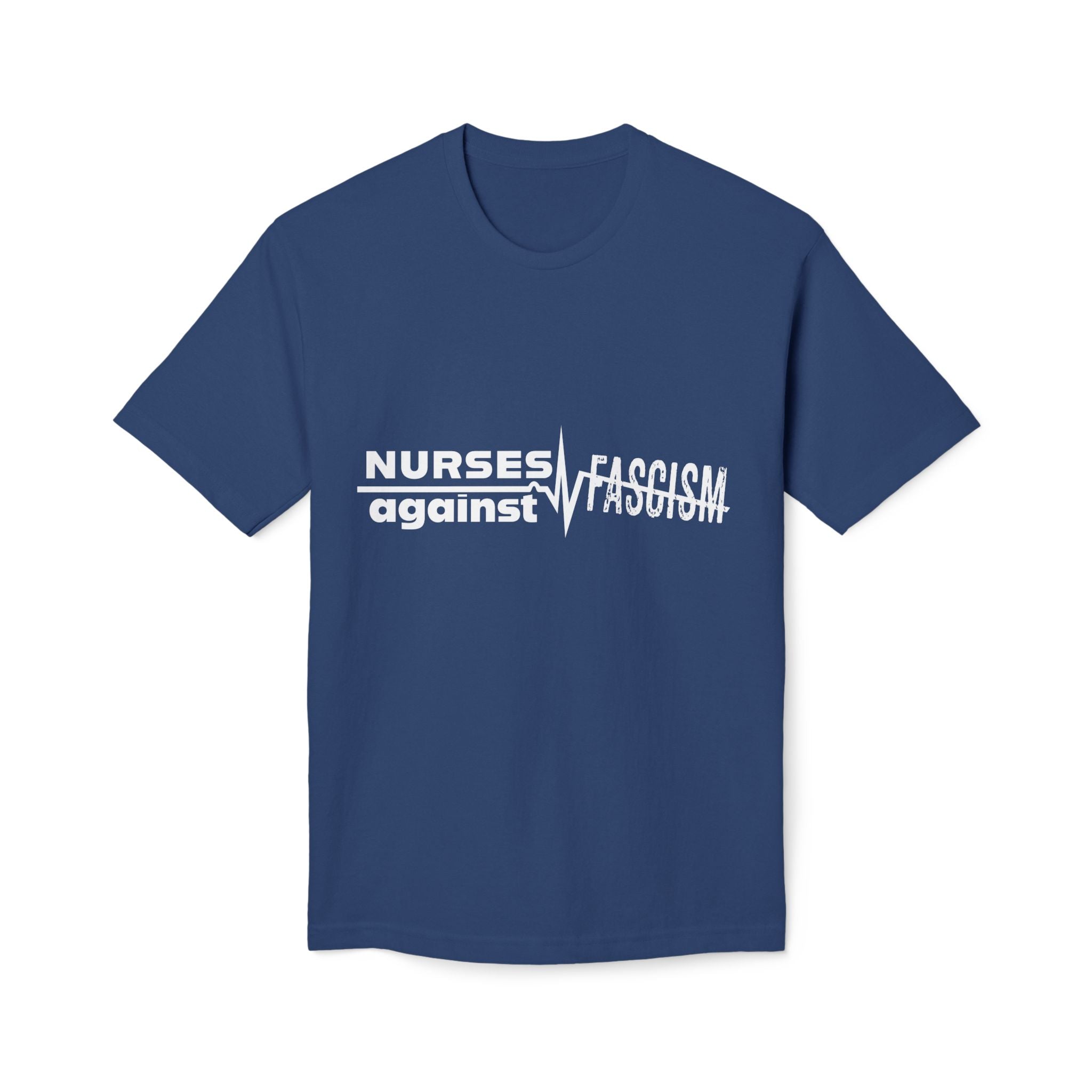 Unisex Midweight T-shirt, Nurses Against Fascism (front) - Nurses Against Cruelty (back) - 100% Polyster - NAF-T-BS5040