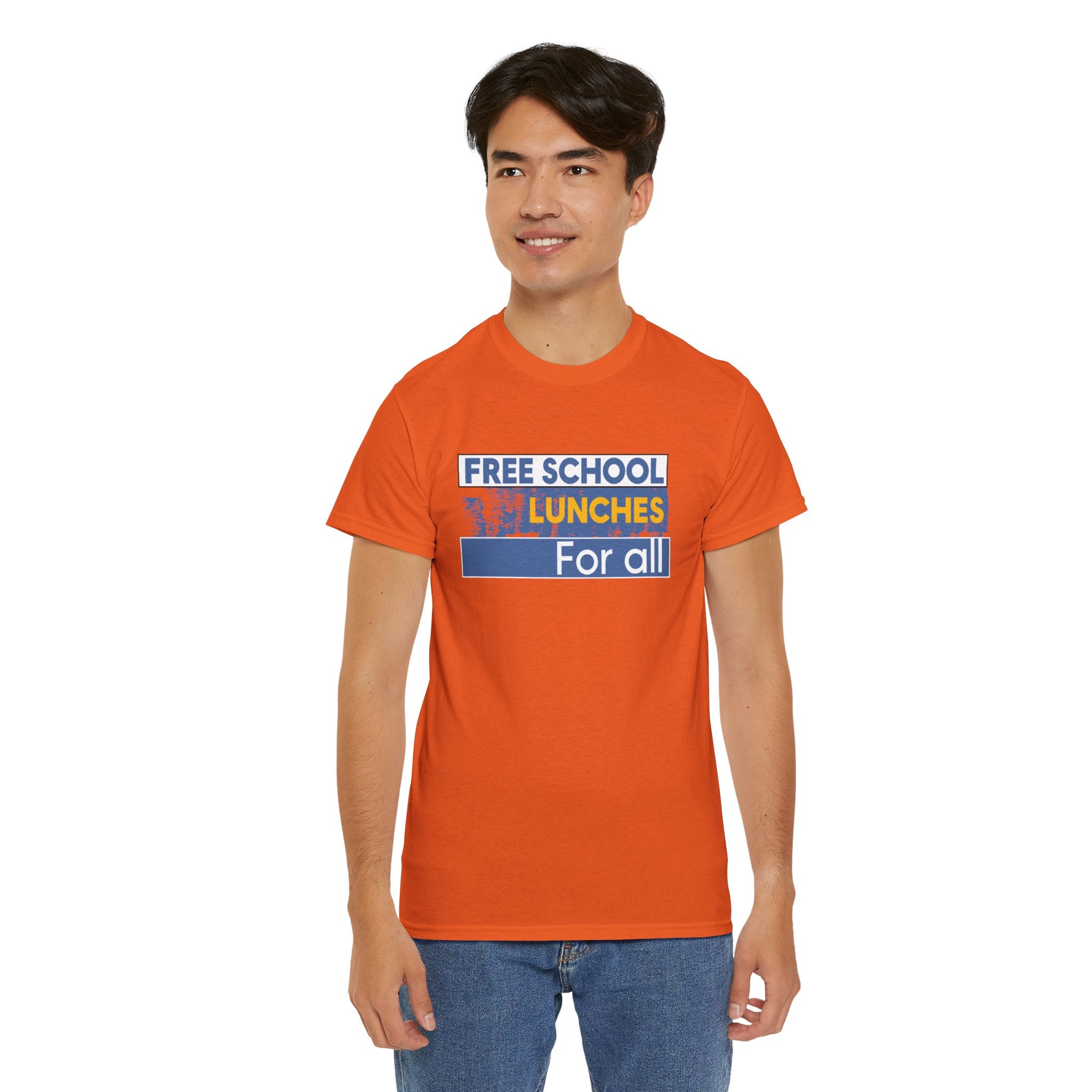 Unisex Medium fabric Cotton Tee - Free School Lunches For All (front) - Nurses Against The Rich Starving The Poor (back) - 5.3 oz/yd² / 180 g/m² - NAH-T-G5000