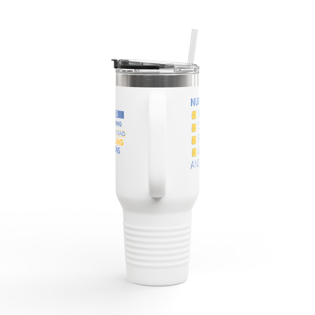 Travel Mug - Nurses Condemning Closure of USAID (front) - Nurses For NIH CDC FEMA USAID And YOU (back) - 100% stainless steel (body) - NFG-TM-40oz