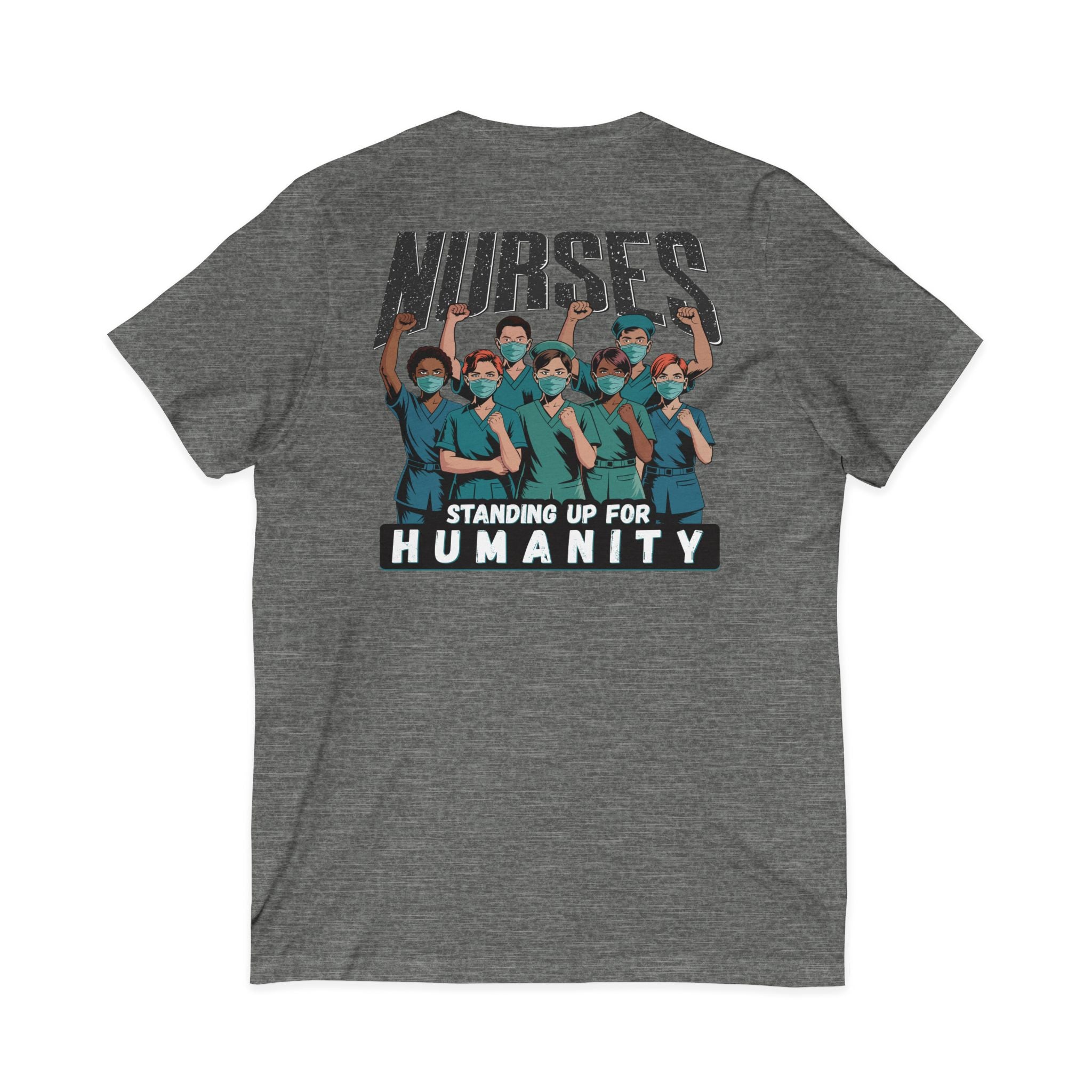 Unisex Lightweight fabric Jersey Short Sleeve V-Neck Tee - Nurses For Healing The Nation (front) - Nurses Standing Up For Humanity (back) - 100% cotton fabric - NFH-V-BC3005