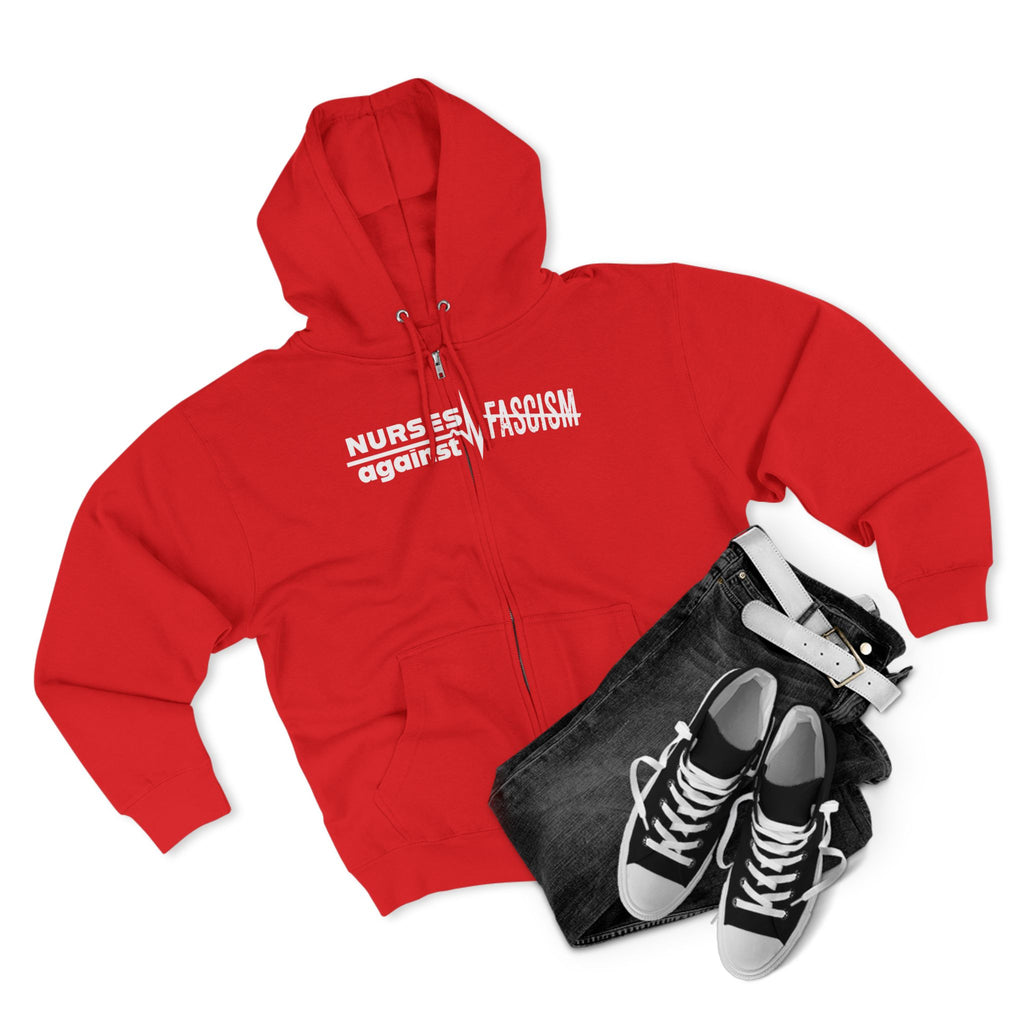 Men's Medium-heavy fabric Full-Zip Hoodie - Nurses Against Fascism (front) - Nurses Against Cruelty (black) - 60% recycled cotton, 40% recycled polyester - Lane Seven LS14003