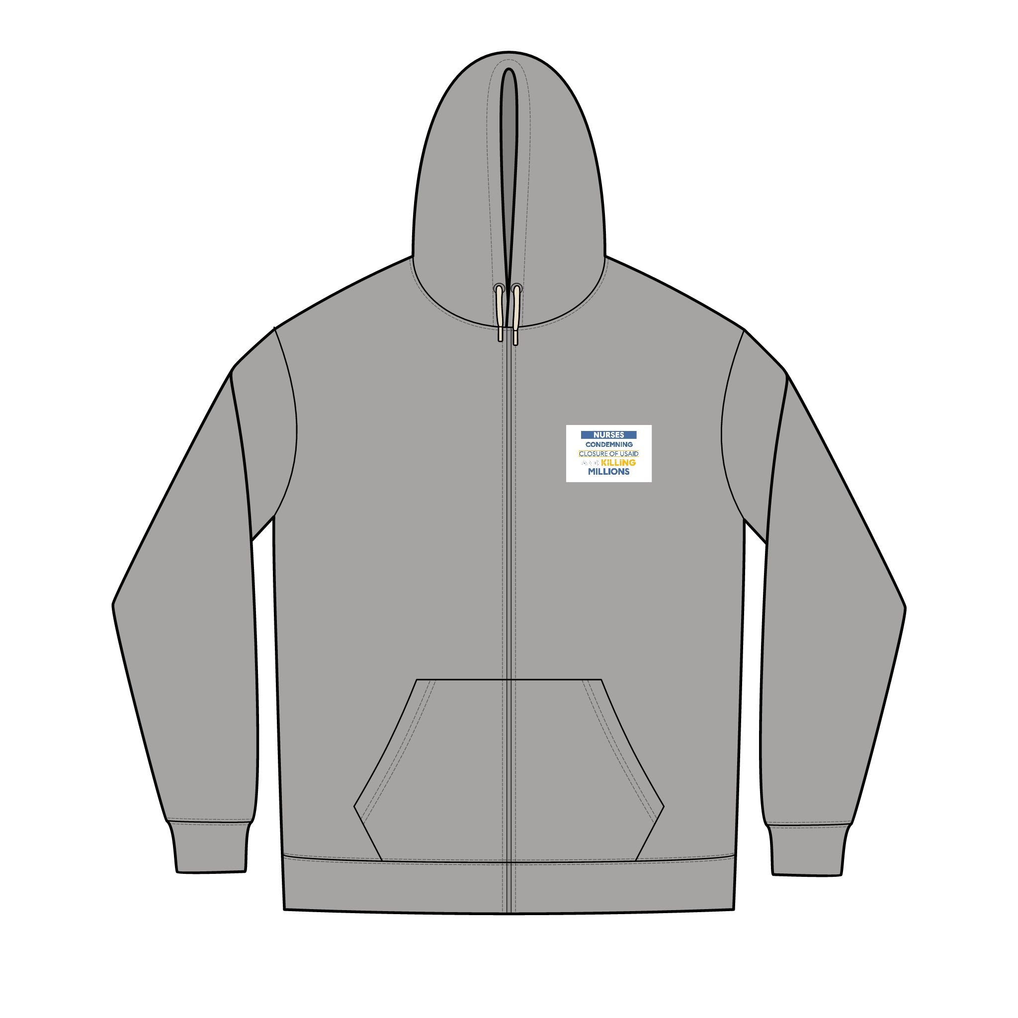 Men's Medium-heavy fabric Full-Zip Hoodie - Nurses Condemning Closure of USAID (front) - Nurses For NIH, CDC, FEMA, USAID And YOU (back) - Medium-heavy fabric - NFG-Z-DT8102