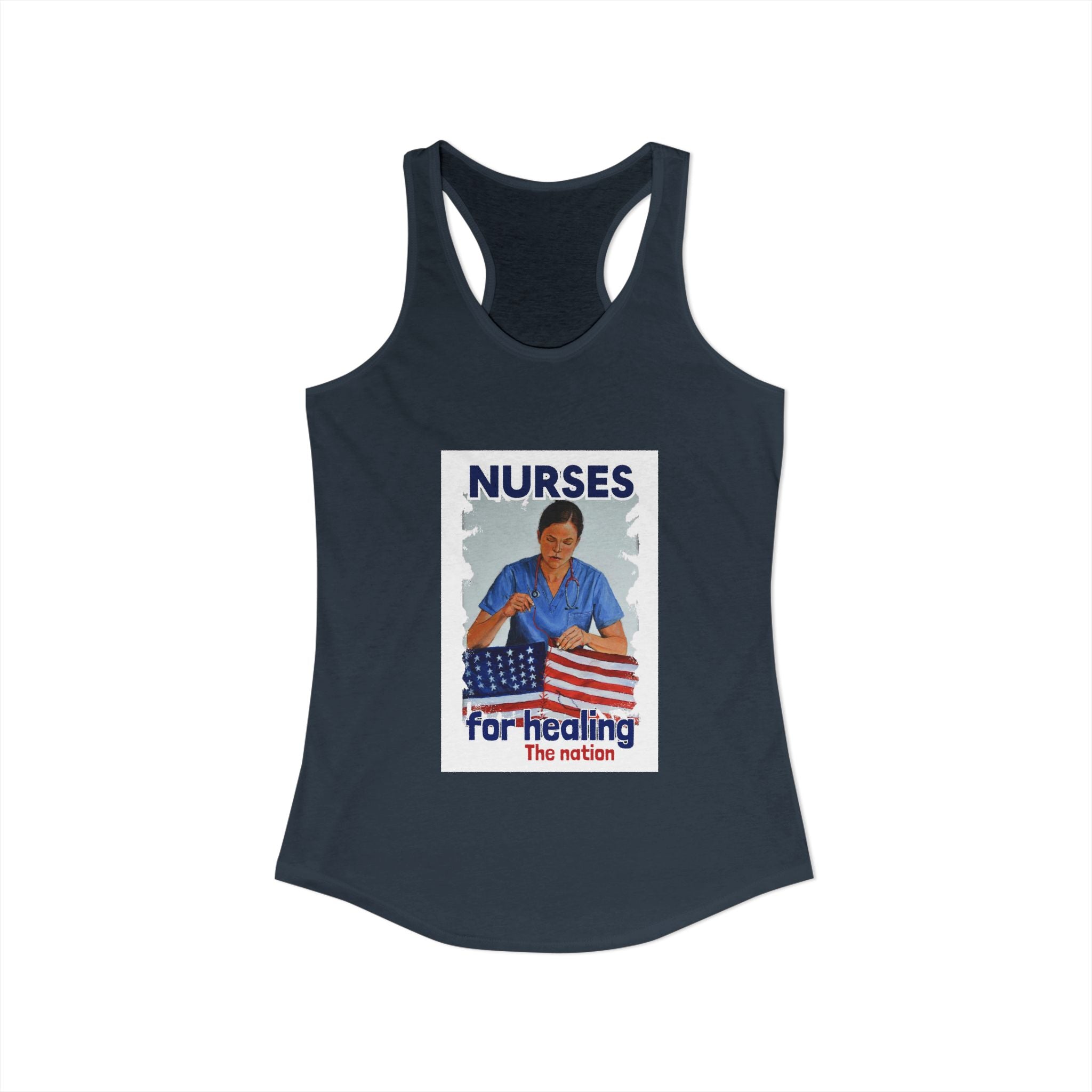 Women's Extra Light fabric Ideal Racerback Tank - Nurses For Healing The Nation (front) - Nurses Standing Up For Humanity (back) - 60% combed, ring-spun cotton and 40% polyester - NFH-R-NL1533