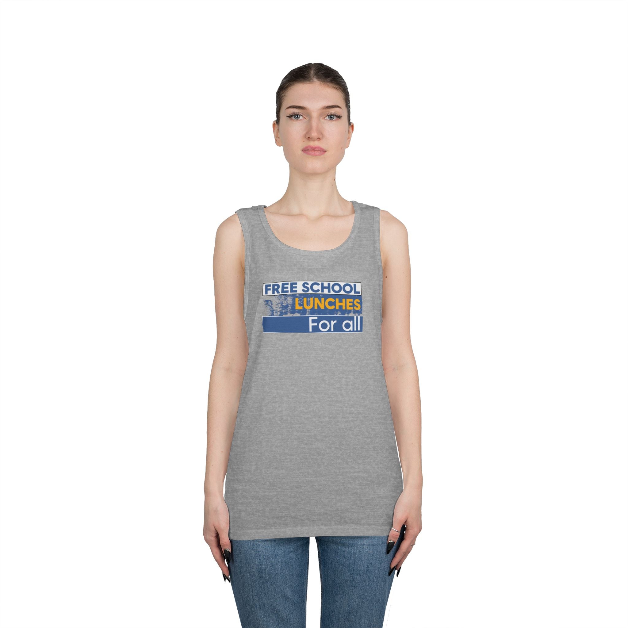Unisex Medium fabric Cotton Tank Top - Free School Lunches For All (front) - Nurses Against The Rich Starving The Poor (back) - 100% cotton - NAH-K-G5200
