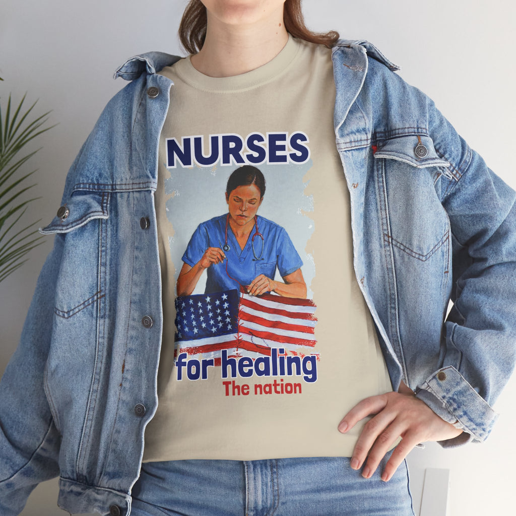 Unisex Medium fabric Cotton Tee - Nurses For Healing The Nation (front) - Nurses Standing Up For Humanity (back) - 100% cotton - NFH-T-G5000