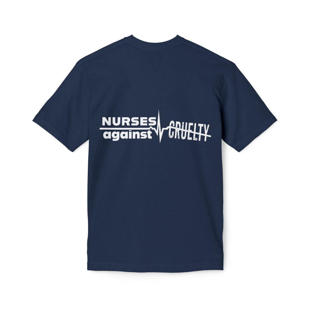 Unisex Midweight T-shirt, Nurses Against Fascism (front) - Nurses Against Cruelty (back) - 100% Polyster - NAF-T-BS5040