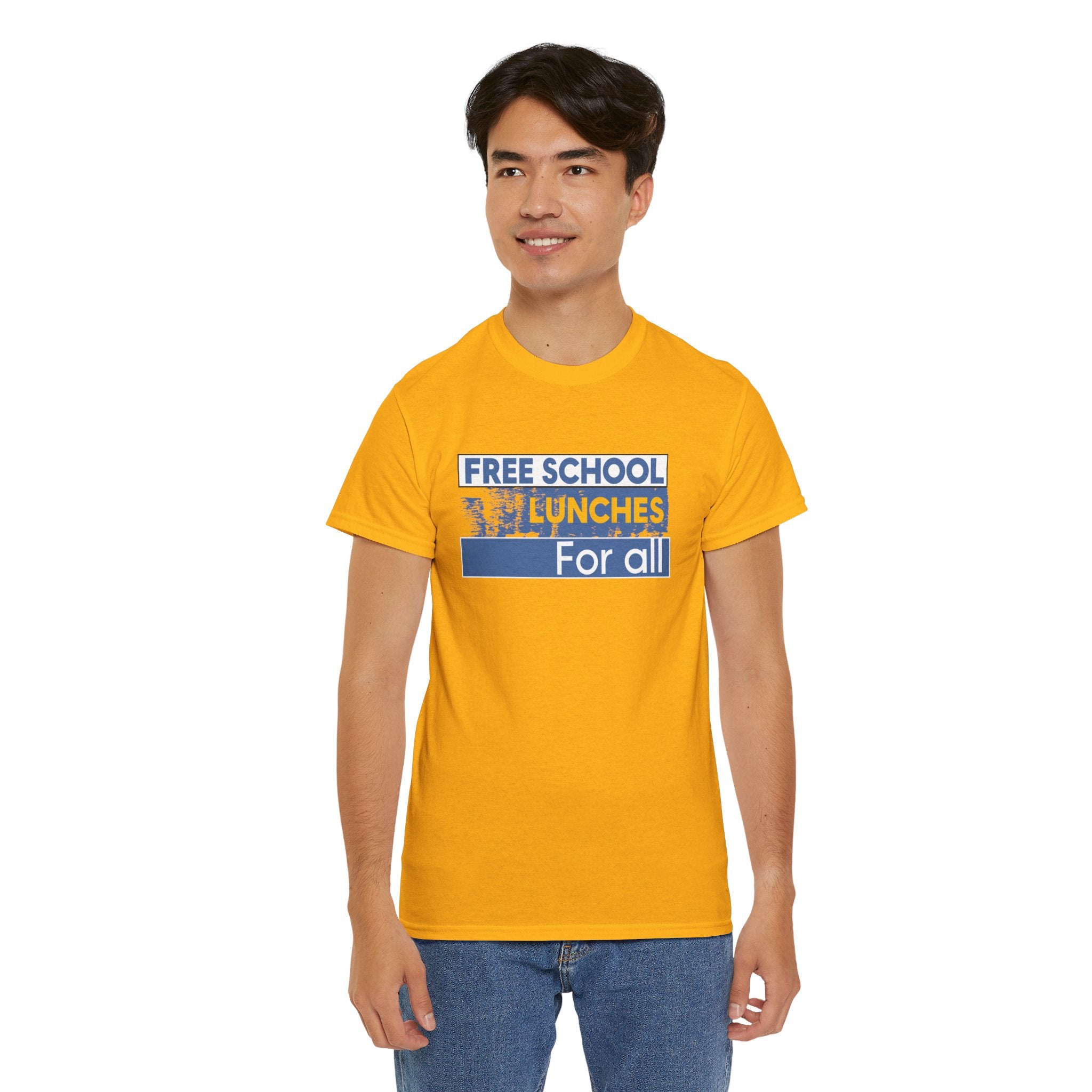 Unisex Medium fabric Cotton Tee - Free School Lunches For All (front) - Nurses Against The Rich Starving The Poor (back) - 5.3 oz/yd² / 180 g/m² - NAH-T-G5000