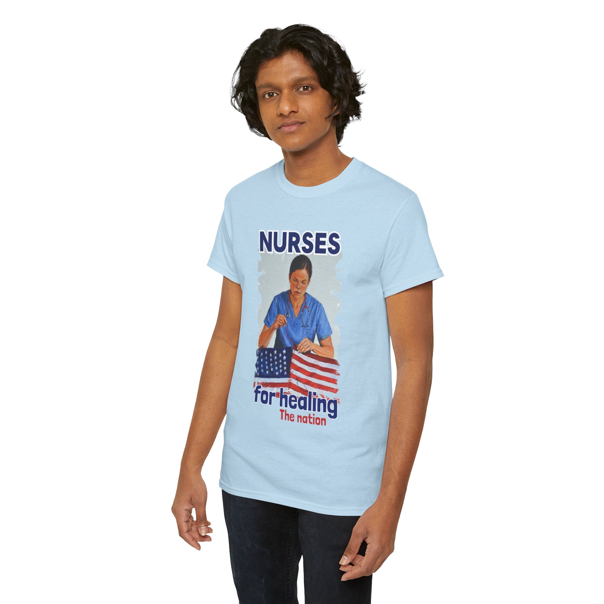 Unisex Medium fabric Cotton Tee - Nurses For Healing The Nation (front) - Nurses Standing Up For Humanity (back) - 100% cotton - NFH-T-G5000