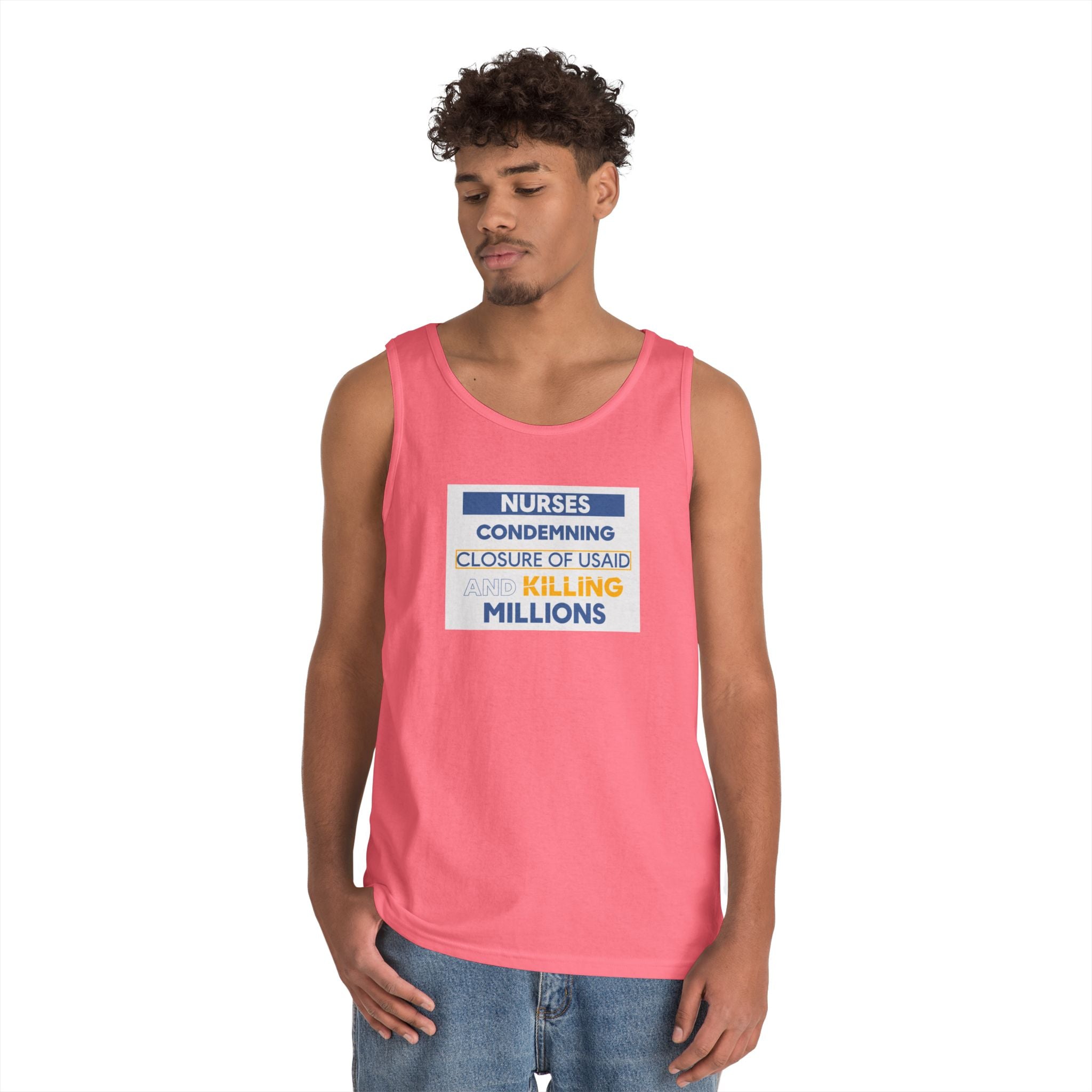 Unisex Medium fabric Cotton Tank Top - Nurses Condemning Closure of USAID (front) - Nurses For NIH CDC FEMA USAID And YOU (back) - 100% cotton - NFG-K-G5200