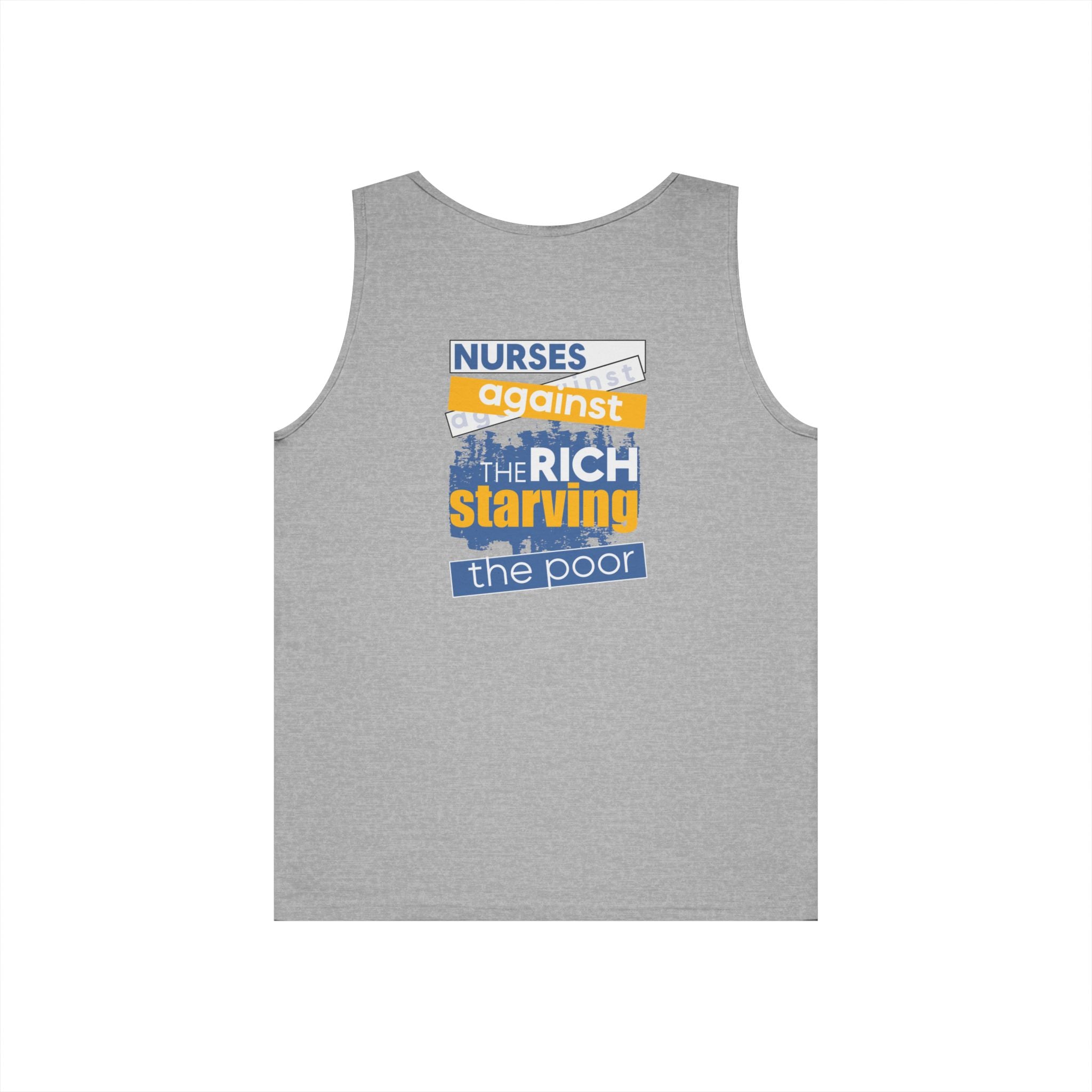 Unisex Medium fabric Cotton Tank Top - Free School Lunches For All (front) - Nurses Against The Rich Starving The Poor (back) - 100% cotton - NAH-K-G5200