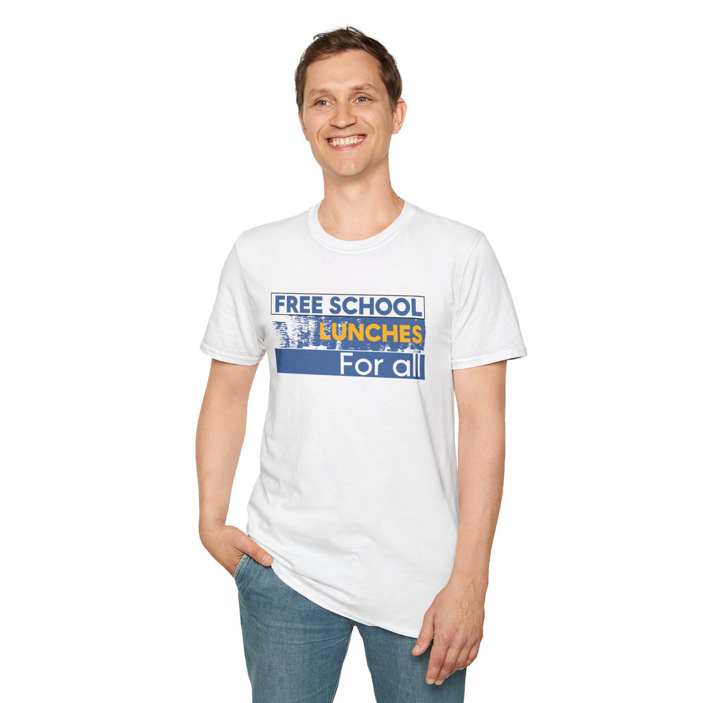Unisex Lightweight fabric T-Shirt - Free School Lunches For All (front) - Nurses Against The Rich Starving The Poor (back) - 100% ring-spun cotton - NAH-T-G64000